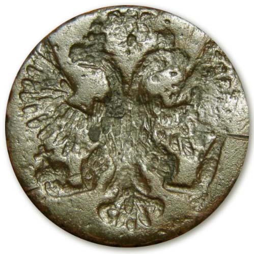 Монетный брак на денге 1730 года реверс