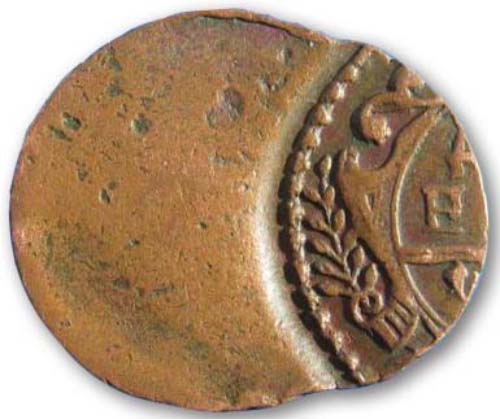 Монетный брак на денге 1747 года реверс